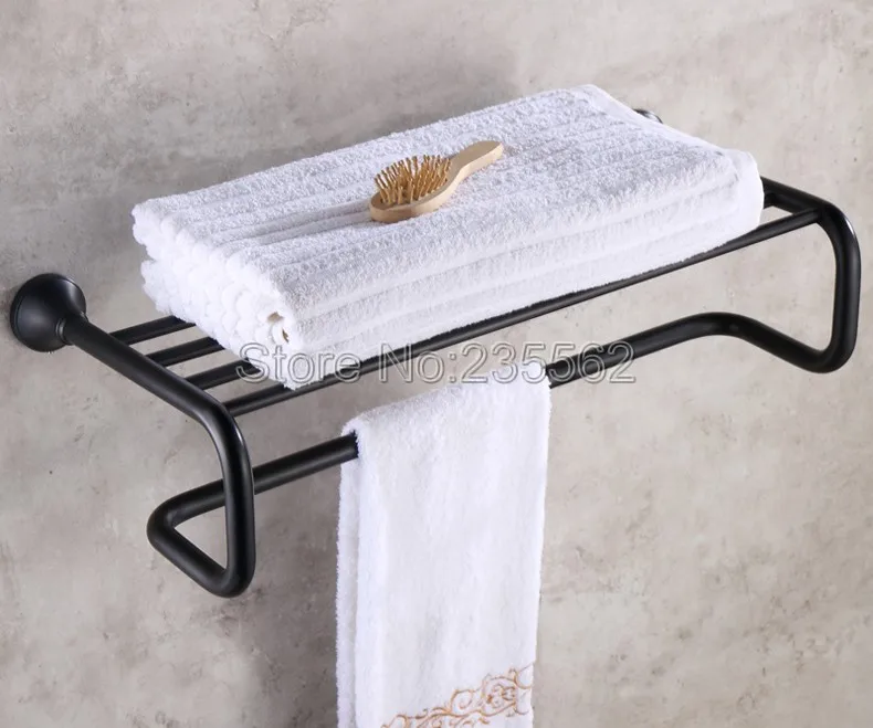 Phòng tắm Phụ Kiện Màu Đen Dầu Cọ Xát Đồ Đồng Treo Tường Khăn Người Giữ Đường Sắt Lưu Trữ Giá Kệ Thanh lba851