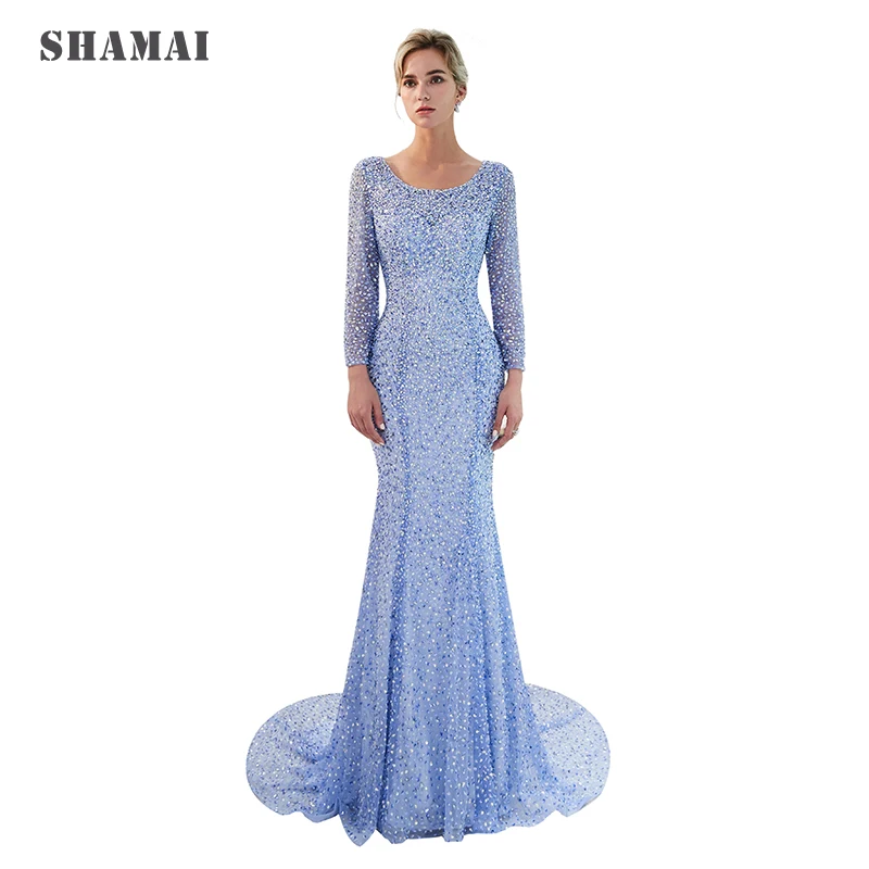 SHAMAI Luxury Mermaid Evening Dresses Vintage Long Prom Dresses 2018 Women's Elegant Gold Floor-Length Evening Dresses 110699