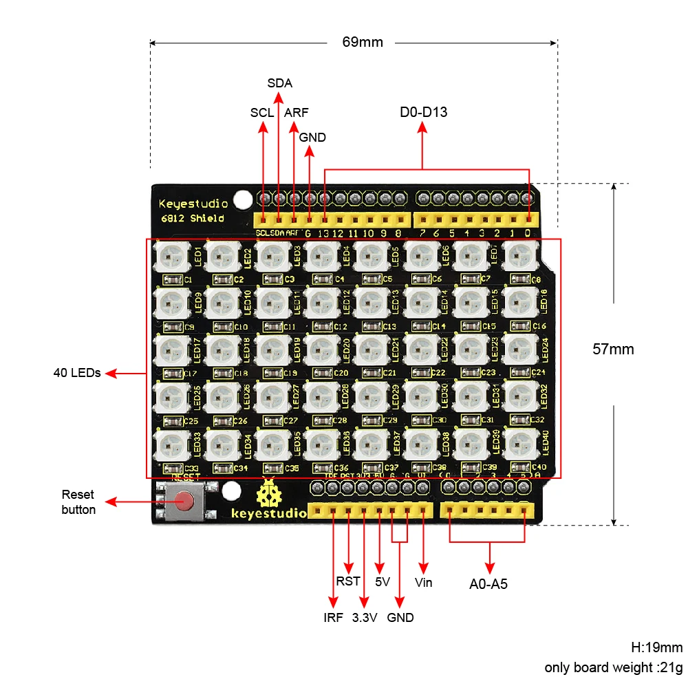 Keyestudio SK6812 5050 40 бит светодиодный щит для Arduino UNO R3