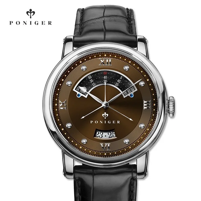  Switzerland Luxury Brand PONIGER Men's Watch Japan NH35A Automatic Mechanical MOVT Watches Men Doub
