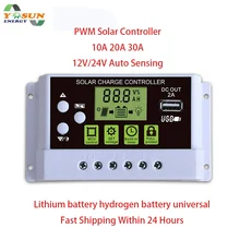 Régulateur de Charge solaire automatique PWM 30A 20A 10A 12V 24V régulateur de Charge solaire avec affichage LCD sortie USB 5V(China)