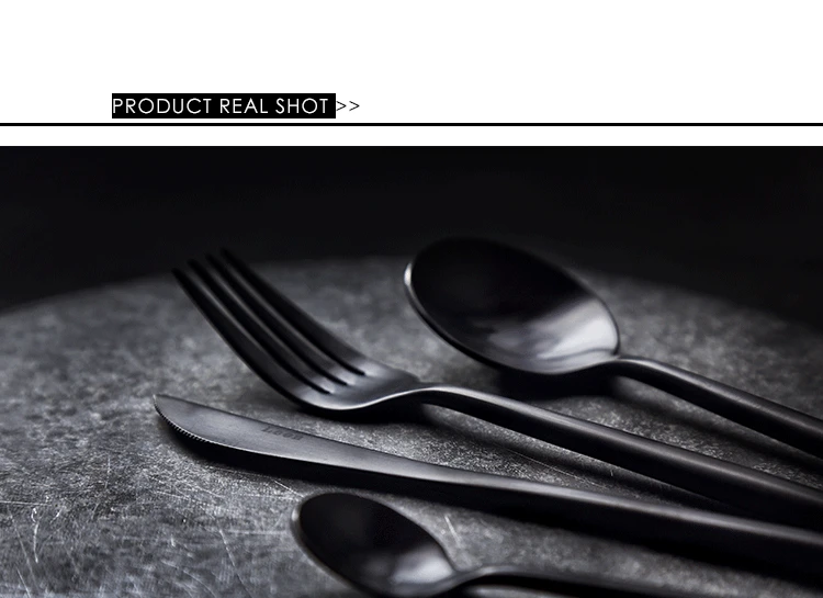 ANTOWALL Solid color brushed pure black color stainless steel western cutlery set dessert spoon coffee spoon steak knife fork