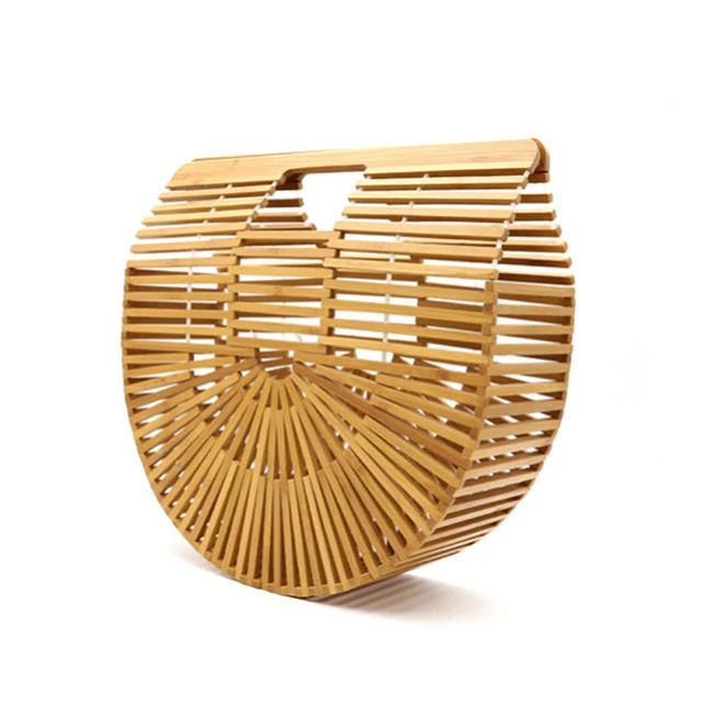 3 Colors Summer Half Round Handmade Hollow Bamboo Beach Environmental Circular Basket Bags Braided Countryside Rural HolidayTote