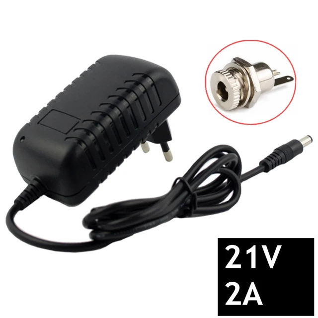 21V 2A 18650 Lithium Battery Charger 18V lithium battery Charger 5.5mm x 2.1mm DC Power Jack Socket Female Panel Mount Connector DC-1
