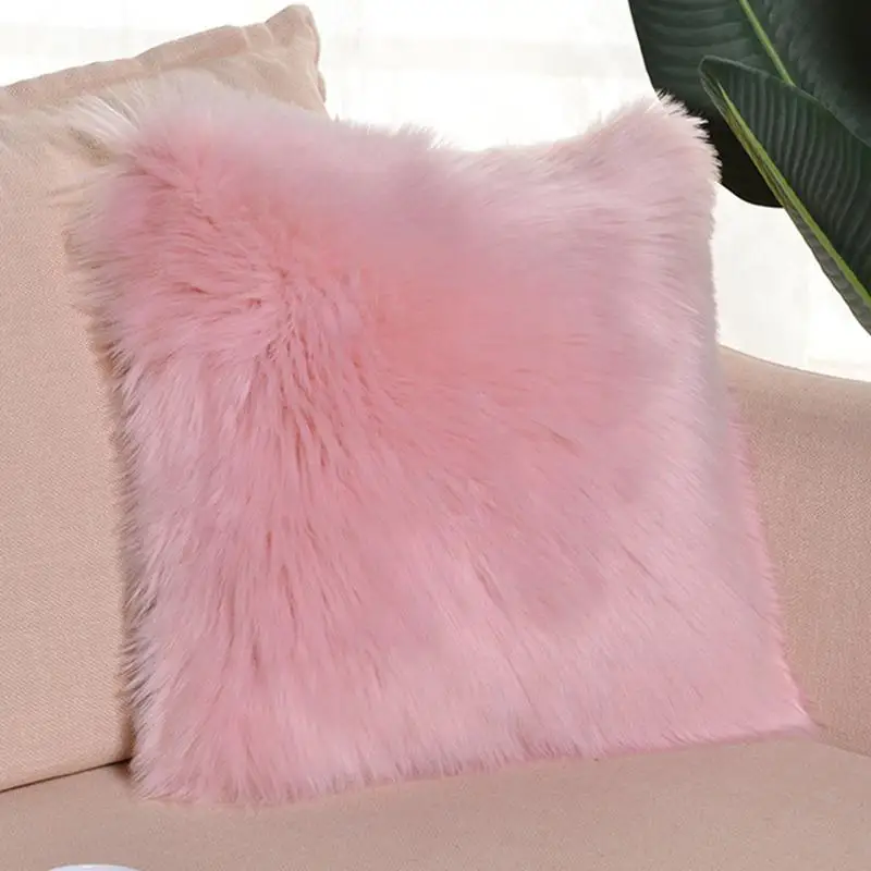 Pink Наволочка из имитированной шерсти, хлопковый чехол для подушки, односторонний чехол для кровати татами, плюшевый домашний теплый мягкий чехол для подушки - Цвет: Pink