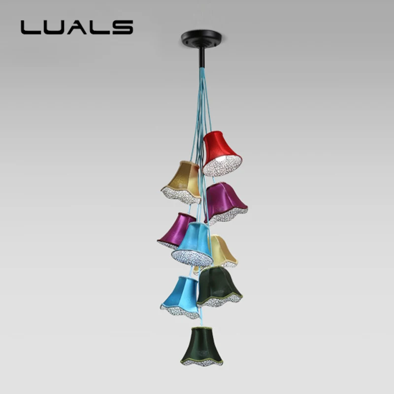

American Style Creative Colorful Wind chimes Pendant Lamp Personality Cloth Pendant Light Sitting Room Bedroom Art Deco Lighting