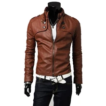 Модные мужские Стенд воротник Тонкий Пальто Повседневная PU кожаная куртка из искусственной кожи Куртка Мужской молния Застежка jaqueta de couro Размер 3XL