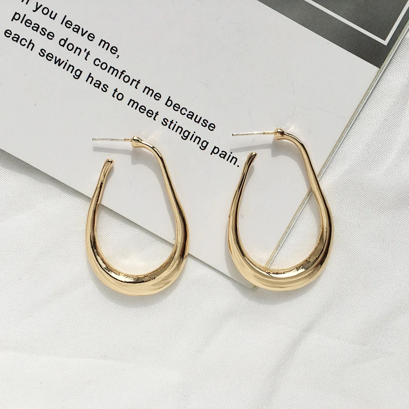 SRCOI Popular Gold Punk Rock Minimalist Geometric Alloy U-shaped Hoop Earrings Ladies Fashion Party Gift Huggie Loop Accessories