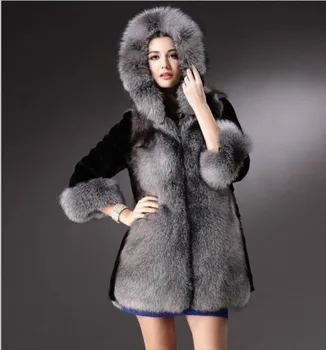 

Elegant Faux Fox Fur Coat Women Winter casual Warm Luxury Fake Fur coat 2018 Fashion fluffy Coats Female Hooded Jacket Overcoat