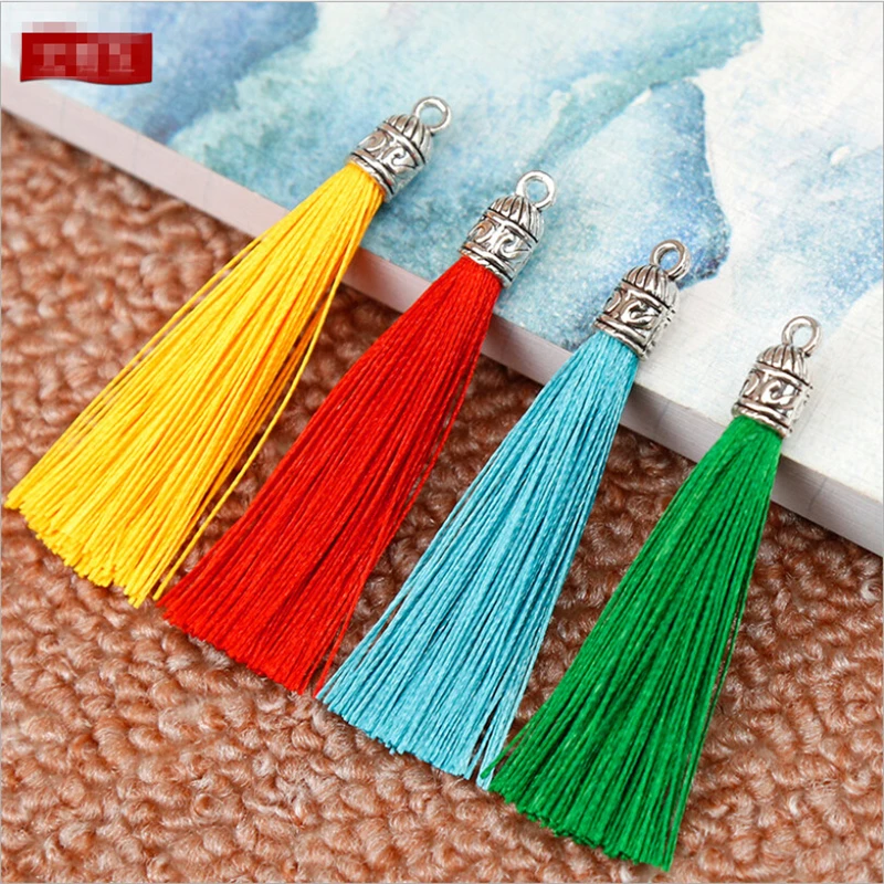5pcs/lot whole multi 6cm polyester tassels with silver cap charms