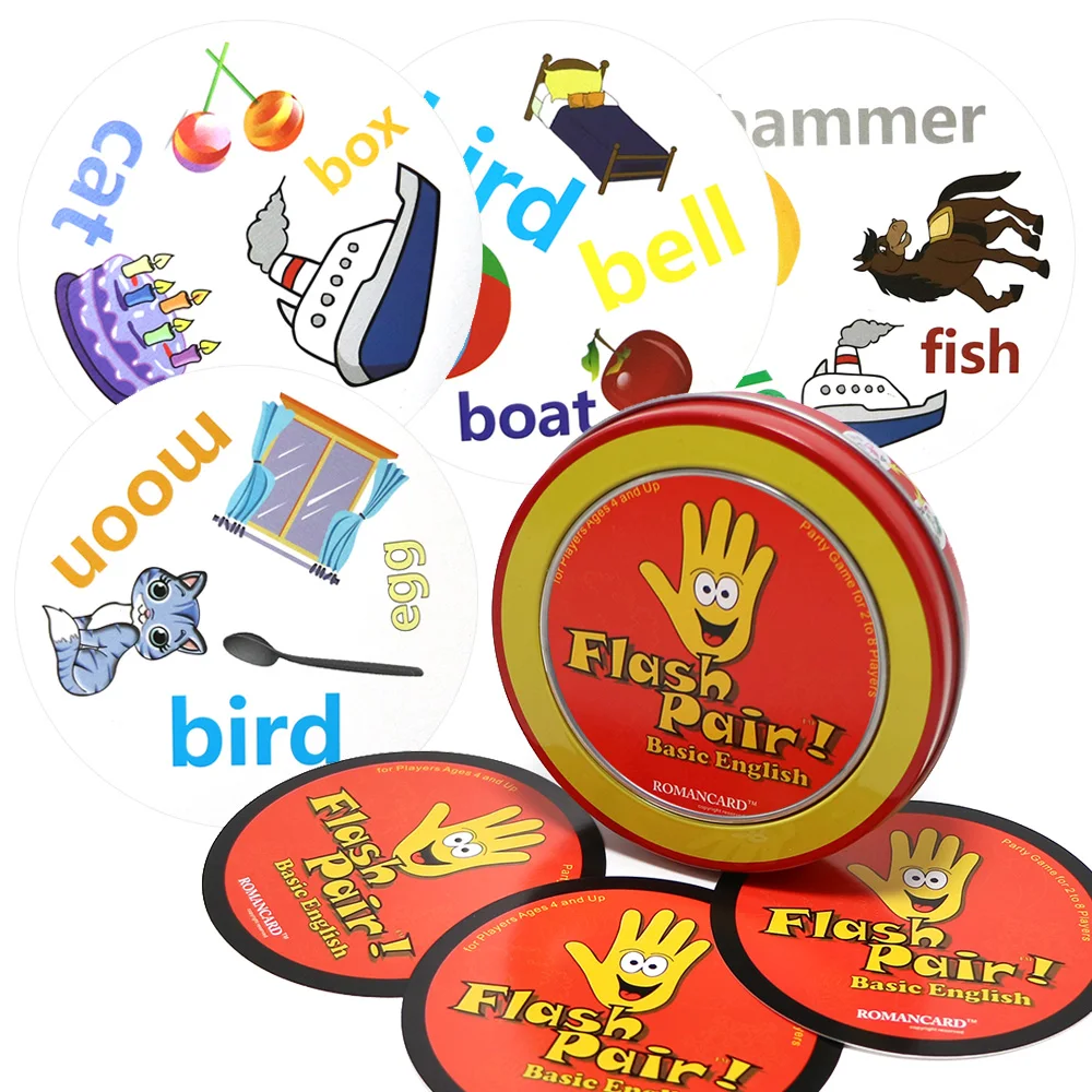 

2018 flash pair basic English Russian card game spot with metal box kids education it toys for family party fun board game
