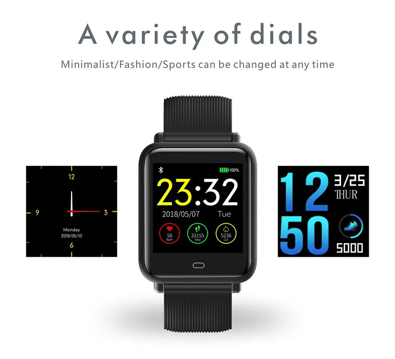 Q9 Blood Pressure Heart Rate Monitor Smart Watch IP67 Waterproof Sport Fitness Trakcer Watch Men Women Smartwatch