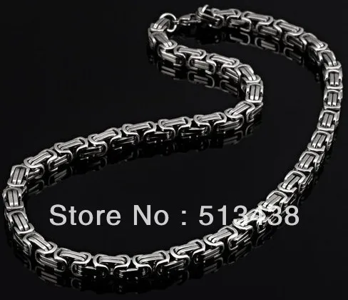

8MM Heavy Stainless Steel byzantine link necelace srong men's silver jewelry