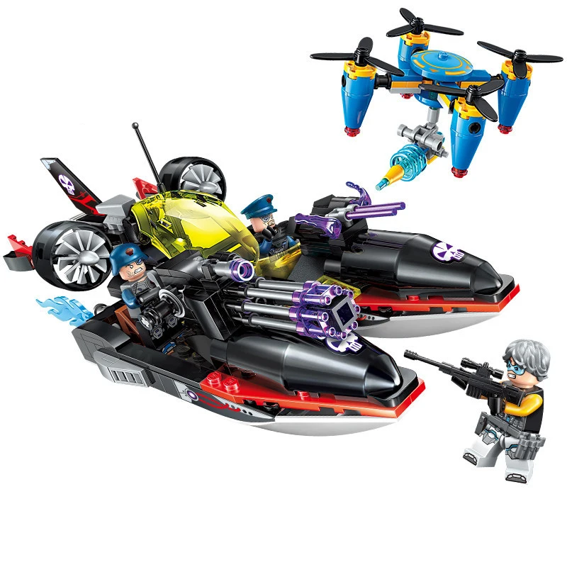 

Future Police Series 317pcs Children's Building Blocks Toy City Double Sharks Attack The Technology Era Deformation Chariot Gift