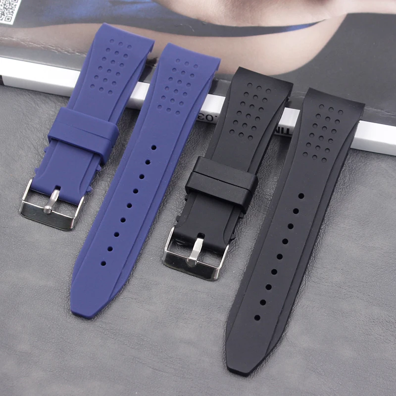 Silicone strap men's 24mm ladies sports and leisure waterproof natural rubber curved strap accessories pin buckle