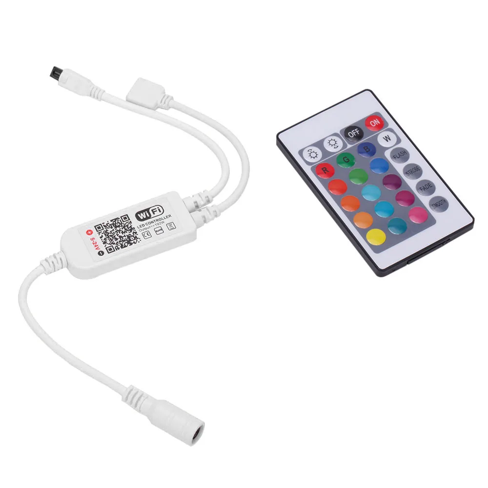 Белый Wifi RGB светодиодный контроллер Мини DC12V с RF 24Key пульт дистанционного управления для RGB/RGBW светодиодные полосы света - Цвет: Белый