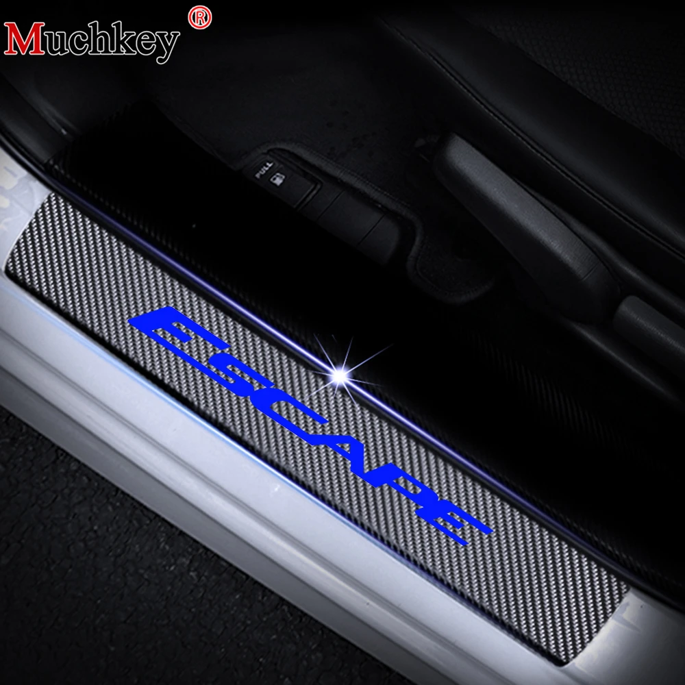 Custom Car Door Sill Protector for F350 Door Entry Guard Welcome Pedal Threshold Reflective 3D Carbon Fiber Stickers Anti-Scratch 4pcs red