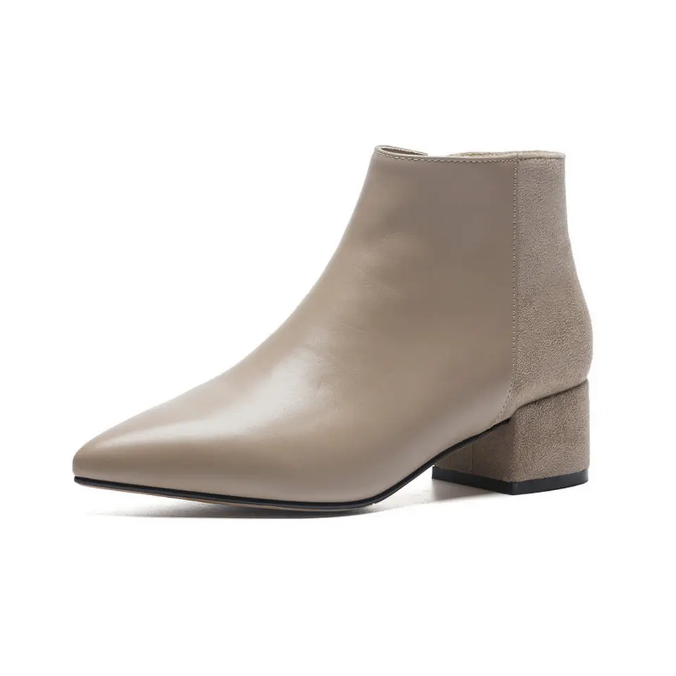 Khaki EshtonShero/женские ботильоны; женские классические мотоциклетные ботинки из натуральной кожи на среднем каблуке и коричневой платформе; Размеры 3-9 - Цвет: Khaki