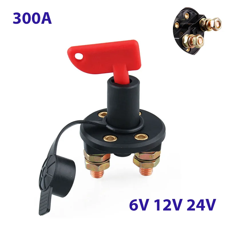 

300A 6V 12V 24V Moto Car Battery Switch Circuit Breaker Main Switch 2 Screw Terminals Cut-off Switch Insulated Rotary Switch Key