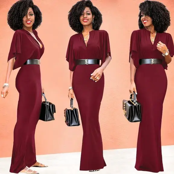 Женское длинное платье туника с v образным вырезом зеленое желтое красное черное