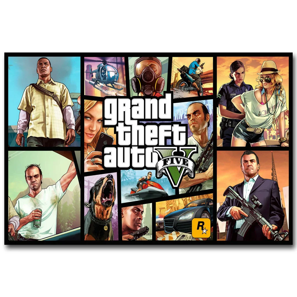 Плакат Grand Theft Auto V Art из шелковой ткани с принтом 13x20 32x48 дюймов популярная игра GTA 5