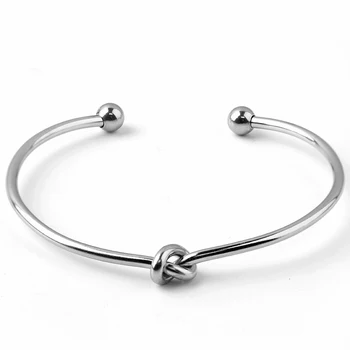 

65mm Stainless Steel Wired Open Cuff Bangle Simple Knotted Bracelet Findings DIY European Charms NO Fade