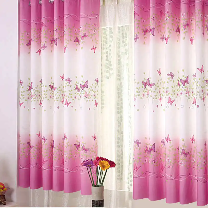 Cute 1*1.5m Pink Butterfly Flower Curtain Pink White Shower Feminine