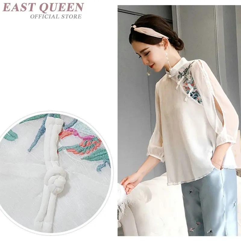 Traditional chinese blouse shirt tops for women mandarin collar oriental linen shirt blouse female elegant cheongsam top FF488