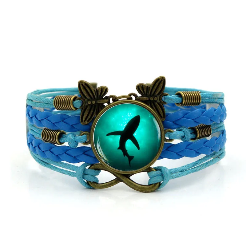 Многослойный кожаный плетеный браслет ручной работы с морской акулой для девочек, плетеный браслет для мужчин, ювелирные изделия для женщин, подарок