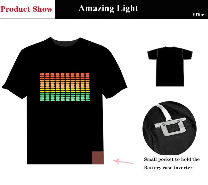 Black Shirts For Men Men Party Disco DJ Sound Activated LEDLight Up and  Down Flashing Glowing T Shirt 