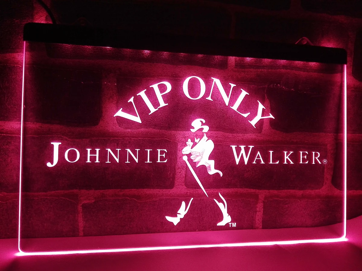 Led Light Sign Modern Rectangle Acrylic VIP Only Johnnie Walker Whiskey 