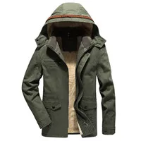 SRTM Men Cotton Coat Thicken Hooded Multi-Pocket Winter Jackets Male Windproof Fleece Jacket New Casual Fashion Large Size - Цвет: Army green