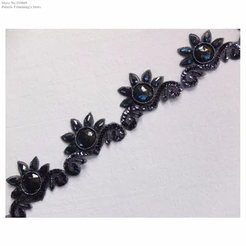 

New Handmade Navy Blue Sequined Beaded Stoned Crown-shaped Lace Appliques Trimming Dancing Costume DECOR Sewing DIY Craft PBT18D