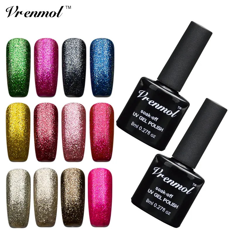 

Vrenmol 1pcs Platinum UV/ LED Nail Polish Shining Colorful UV Glitter Top and Base Coat Vernis Semi Permanent Gel Varnish
