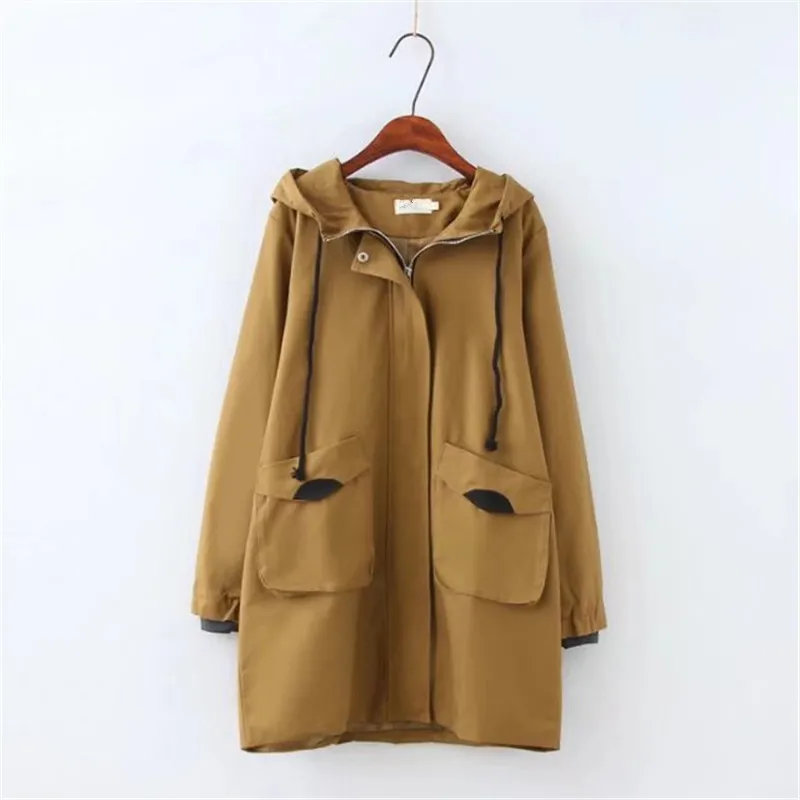 NEW Cotton Trench coat Women Spring Autumn Plus size 4XL Hooded Windbreaker Large size Female Loose Coat Medium length 2059