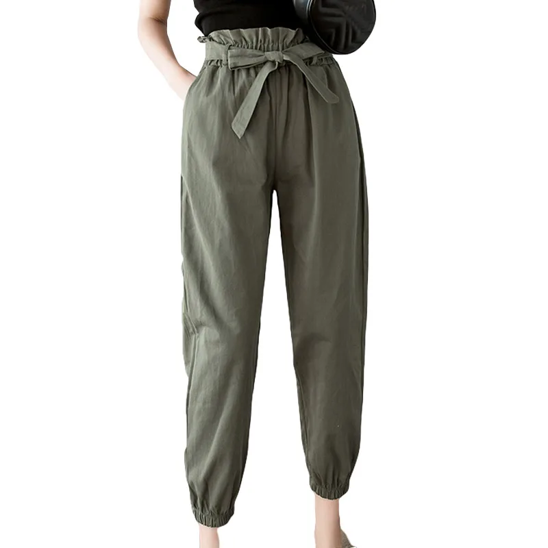

LZMZA 2019 Fashion Women Ruffles Pants Casual Loose Harem Pants Spring Turnip Trousers Summer High Waist Black Cargo Pants Women