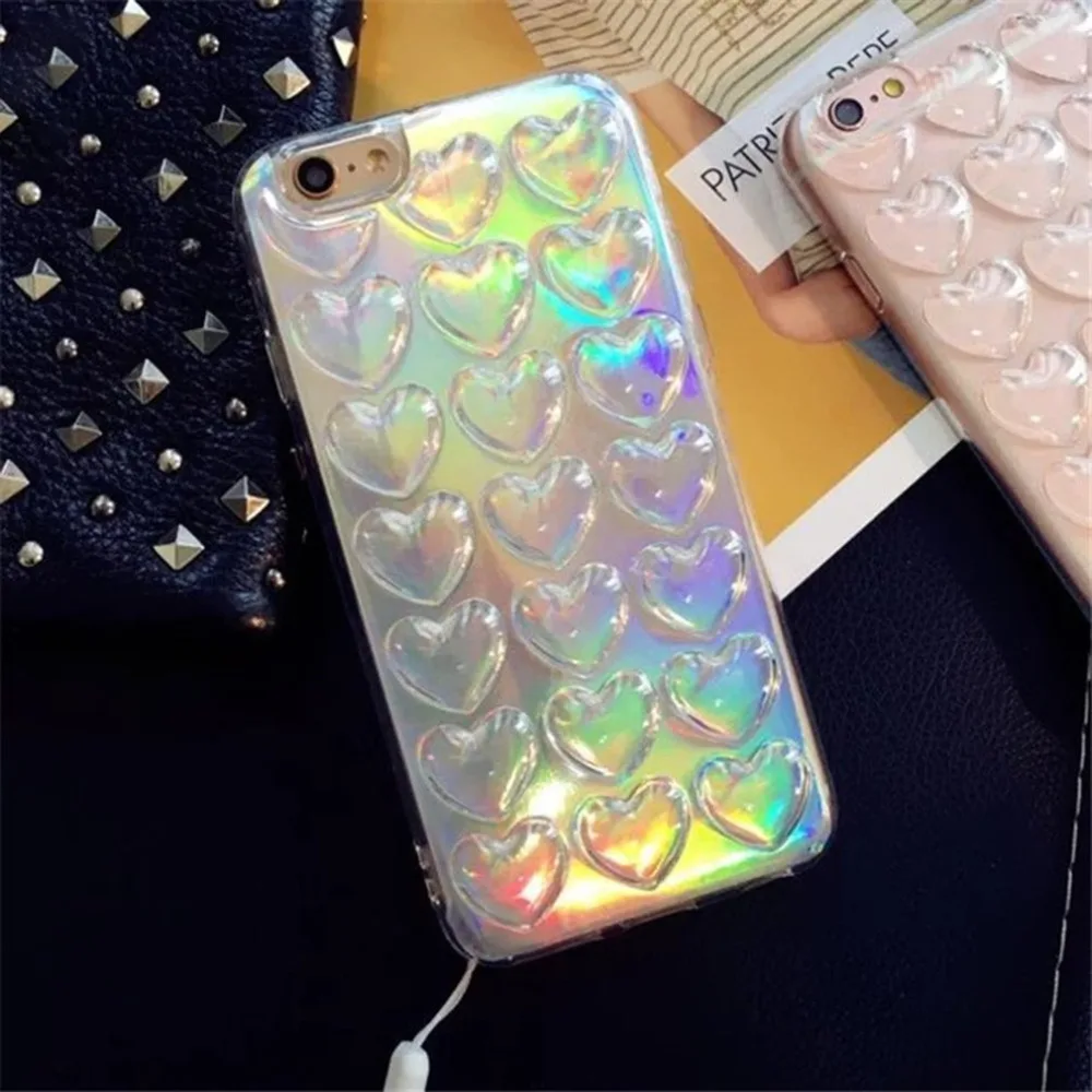

Phone Case Protective Cover For iPhone Smart Phone Portable Case Transparent TPU Laser 3D Heart Shape dropshipping