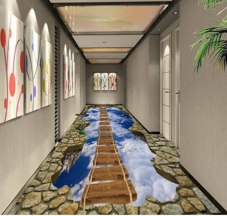 

Free shipping 3D Custom Wall Sticker wooden bridge on the sky Flooring Painting Photo Wallpaper for Walls home decor mural post