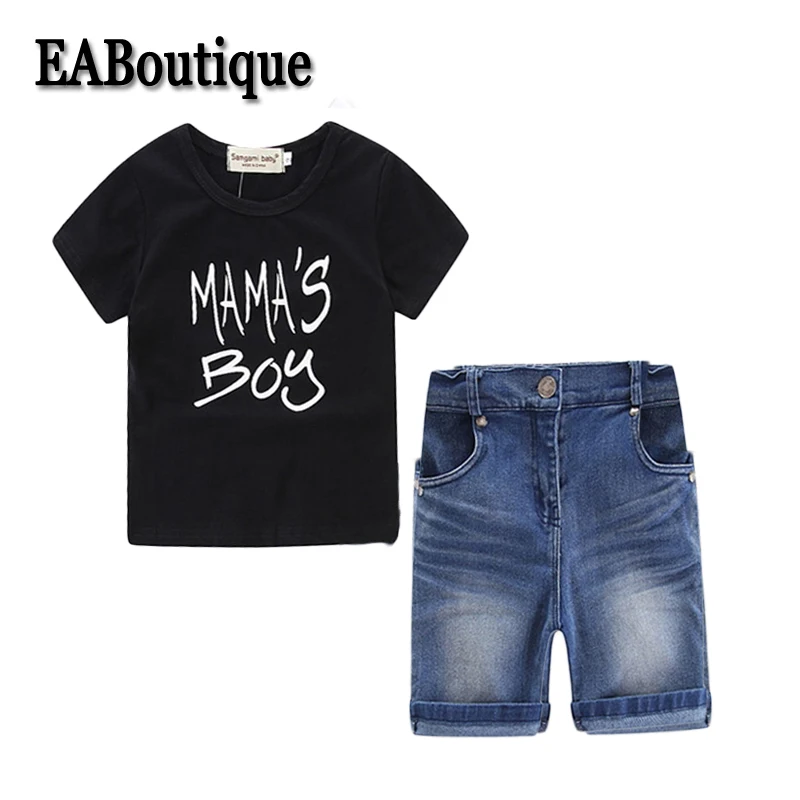 

EABoutique Casual Children Clothing Set Fashion MAMA'S BOY Letter t-shirt with boy denim short summer boys clothes 2 piece set