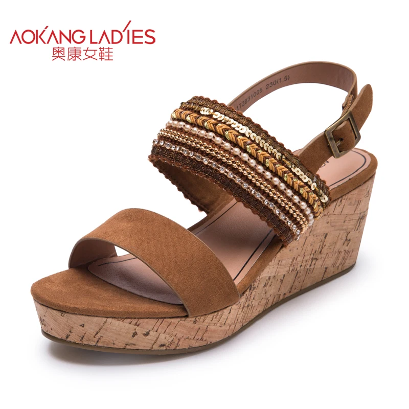 Aokang 2017 Women Summer platform Shoes white grey 2