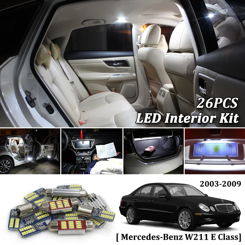 

26pcs 380LM Canbus White Car LED Light Bulbs Interior Kit For Mercedes Benz E Class W211 LED Interior Light 2003-2009