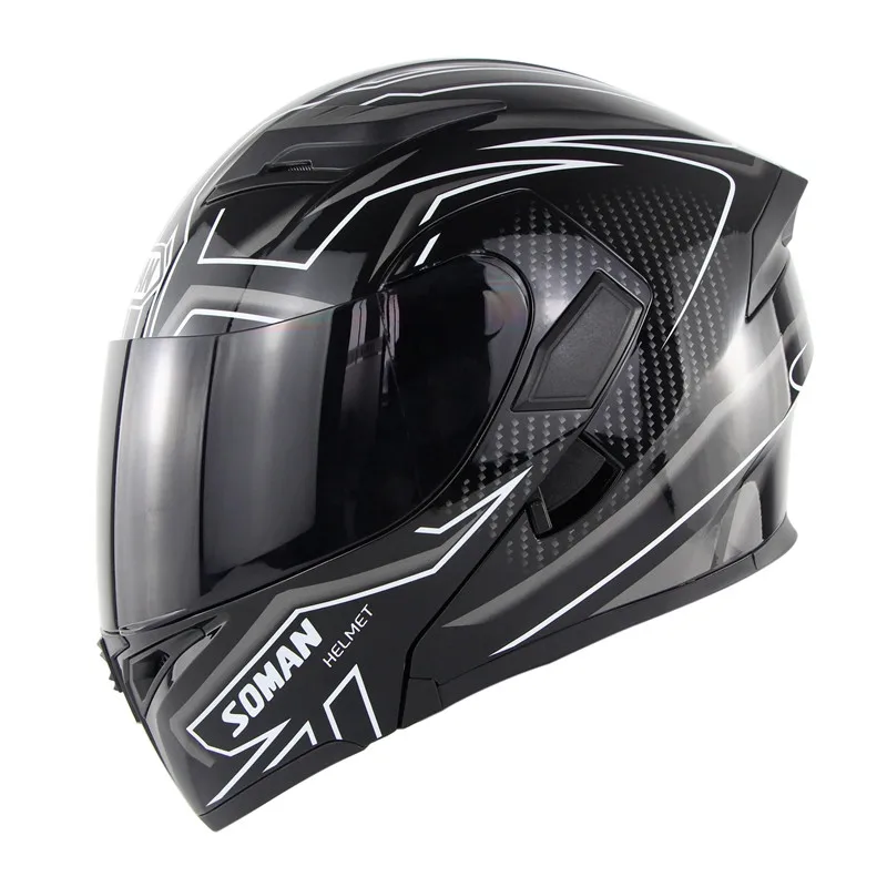 Новое поступление мотоциклетный шлем с двойными линзами откидной модульный мотоциклетный уличный шлем Casco Casque Soman 955 цветной козырек - Цвет: White Smoke Lens
