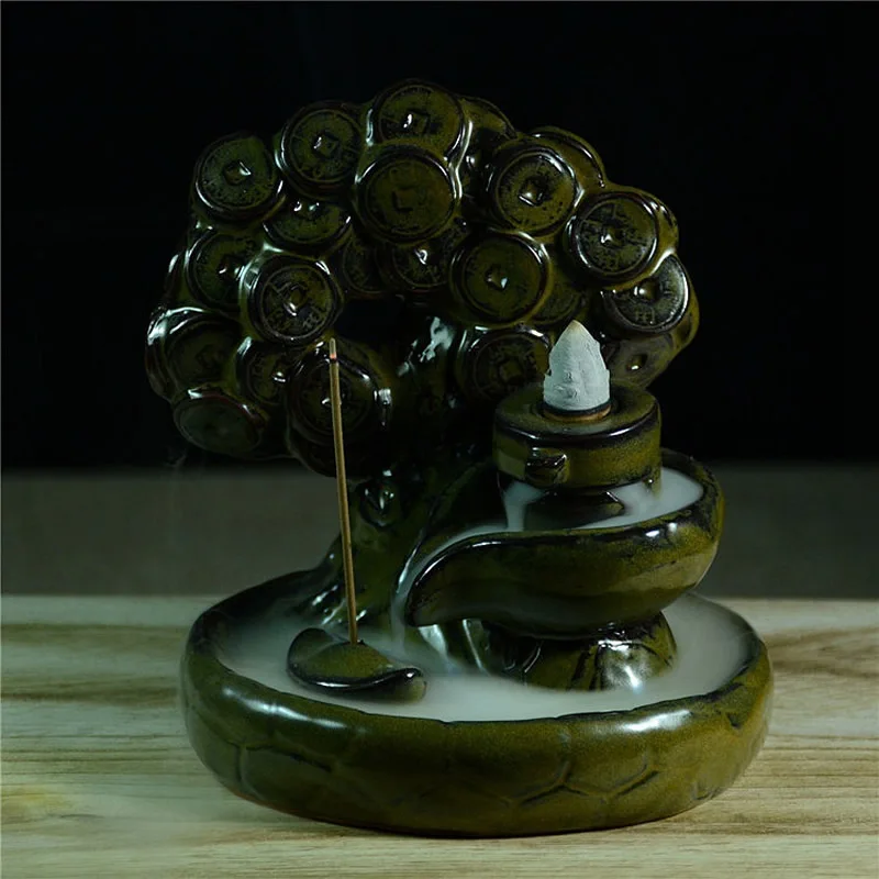 

Backflow Incense Burner Porcelain Smoking Backform Cones Sticks Incense Burner Holder for Home Living Room Teahouse Office Decor