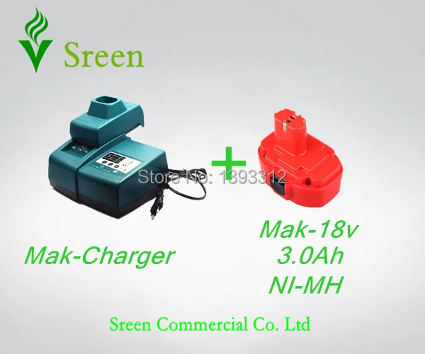 

New 18V NI-MH 3.0Ah Rechargeable Battery Power Tool Battery Charger Replacement for Makita 18V 1822 1823 1834 1835 PA18 192827-3