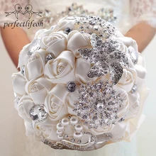 Perfectlifeoh Искусственные Свадебные букеты цвет красного вина розы с жемчугом Дешевые Свадебные украшения Buque de noiva