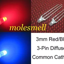 50 шт. 3 мм двойной Би-Цвет рассеянный красный/синий яркий 3-Pin Led общий катод светодиоды лампы 3 мм R/B 3PIN led