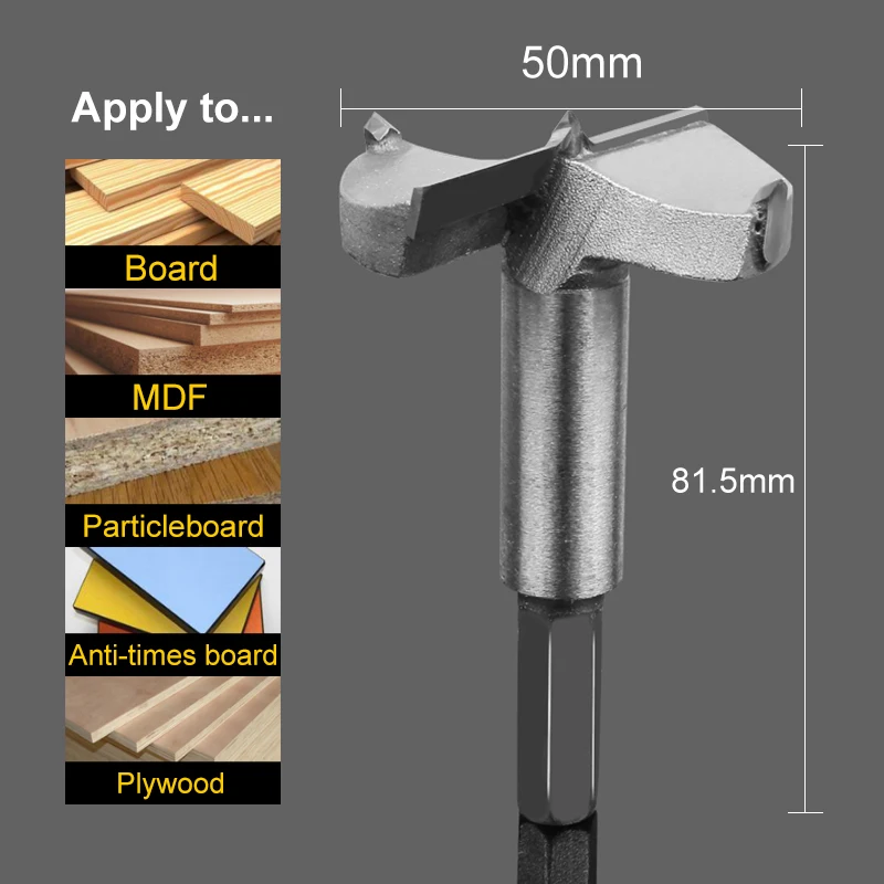 50mm Forstner Auger Drill Bit Set Wood Drilling Woodworking Hinge Hole Saw Window Wooden Cutting Rotary Hand Tool Accessories