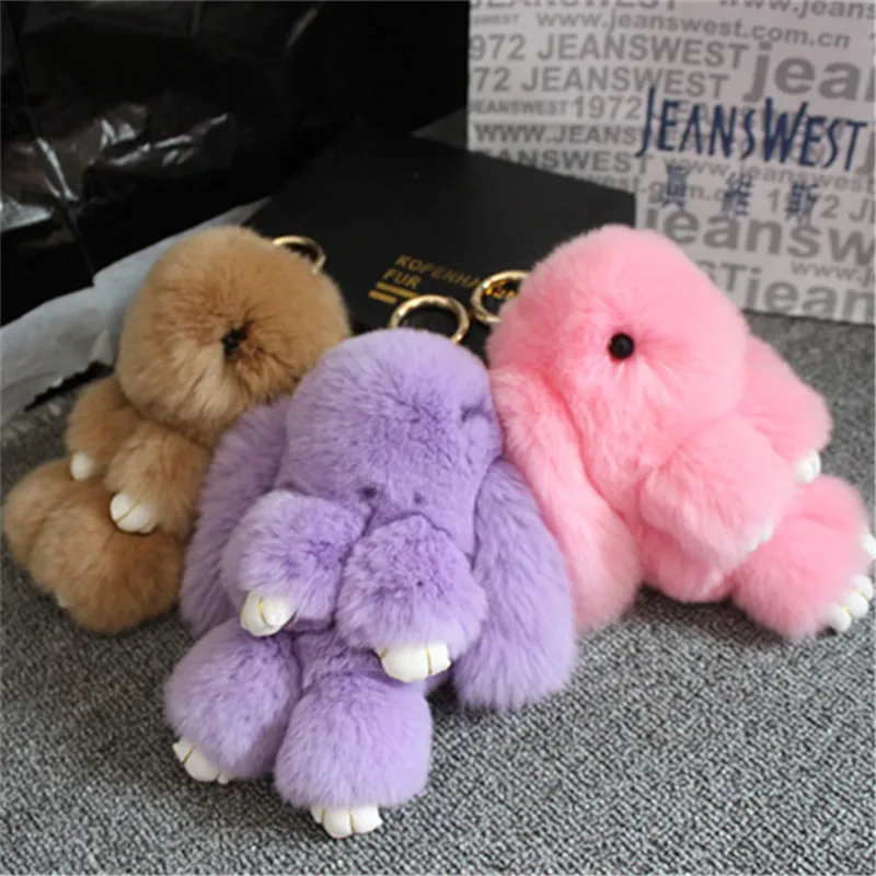 Fluffy Faux Rex Rabbit Fur Keychain Pompoms Bunny Keyring Women Trinket