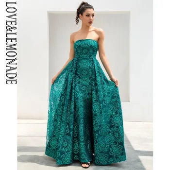 

LOVE & LEMONADE Green Geometric two-pieces Slim Long Dress LM81216