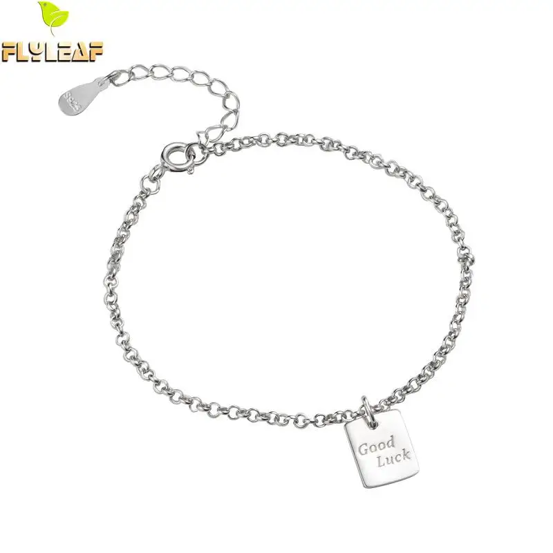

Flyleaf 925 Sterling Silver 18k Gold Bracelets For Women Letter Good Luck Square Simple Fashion Fine Jewelry Bracelets & Bangles